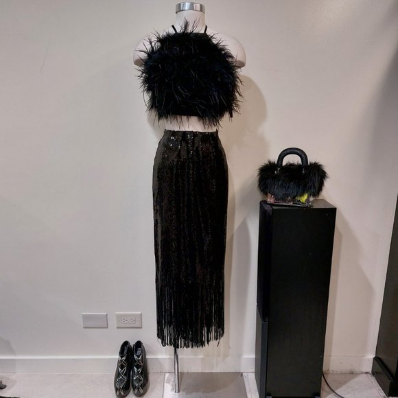 ๐ฅSHOWSTOPPER๐ฅZARA Black Sequin Wrap Fringe Hem Ankle Length Skirt - Picture 6 of 16